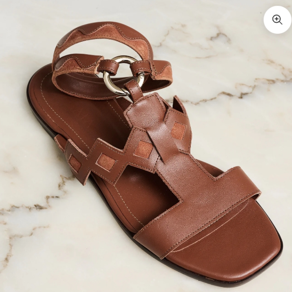 255€ Women's Di Gaia Italian Leather Jane Sandals Ankle Wrap Brown EU 41/US 10
